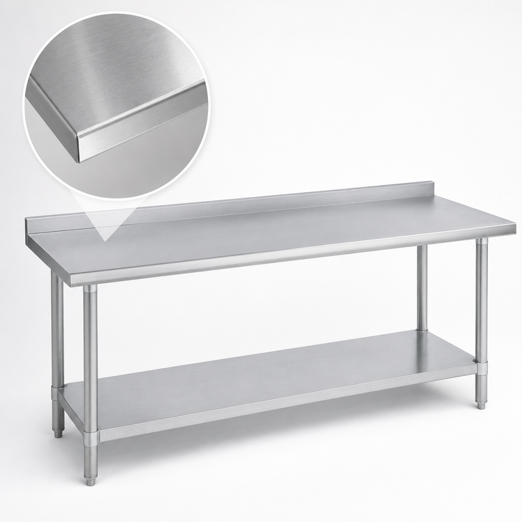 Product image #3 for Duke 144-Inch x 36-Inch Stainless Steel Work Table with 1-1/8-Inch Riser and Galvanized Undershelf