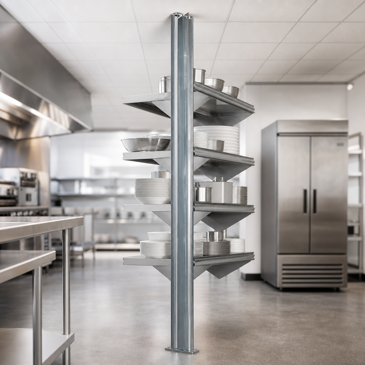 Product image #3 for 108-Inch Aluminum Floor-To-Ceiling Back-To-Back Cantilever Shelving Upright