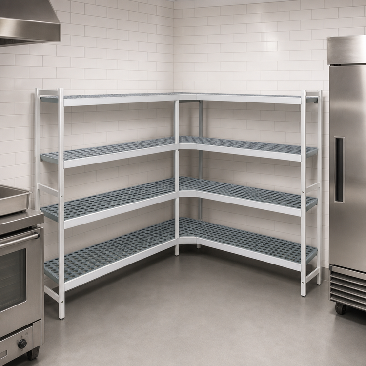 Product image #3 for Fermostock 4-Tier Corner Expansion Shelving Unit with Polymer Inserts, 71" H x 59" W x 18" D, Gray