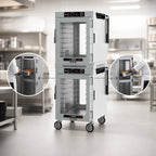 Thumbnail image #4 for Metro HotBlox™ HBCW16-ACPC-M Mobile 16-Pan Dual-Cavity Pass-Thru Insulated Holding Cabinet with Clear Front and Rear Doors, Analog Control