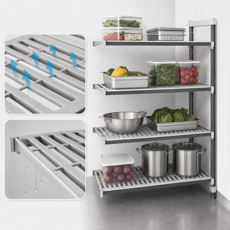 Product image #3 for Cambro Camshelving Elements XTRA 18"W x 36"L x 84"H 4-Tier Vented Stationary Add-On Polymer Shelving Unit