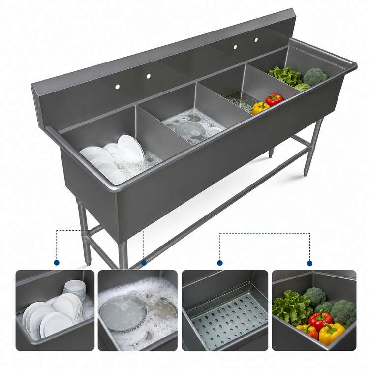 Product image #3 for John Boos Pro-Bowl 4-Compartment Stainless Steel Sink with 24 x 24 x 14 Inch Compartments