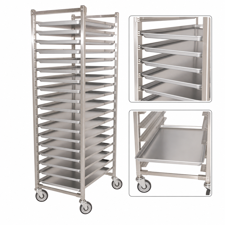 Product image #3 for Full-Size Mobile End-Load Stainless Steel Pan Rack for 18 x 26-Inch Pans