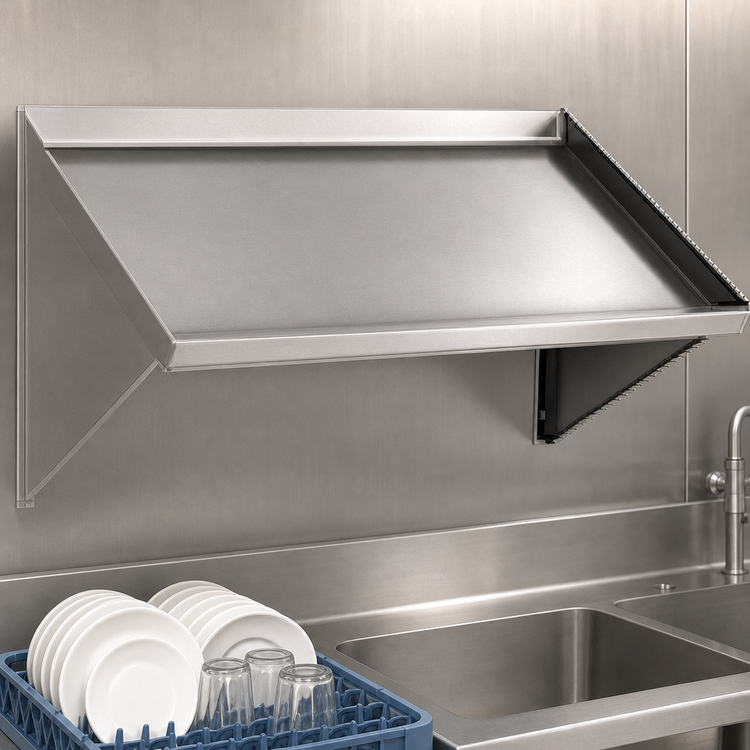 Product image #3 for Eagle Group Wall-Mounted Solid Slanted Rack Shelf, 63-Inch, Left-Side Drip Tube, 304 Stainless Steel