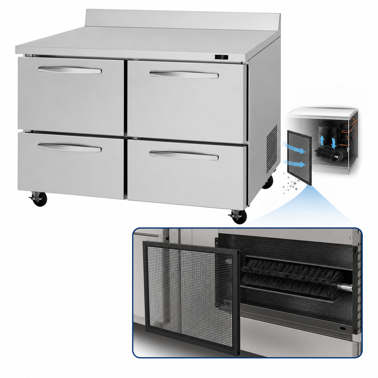 Product image #3 for Turbo Air PRO Series 48-Inch Two-Section 4-Drawer Worktop Freezer