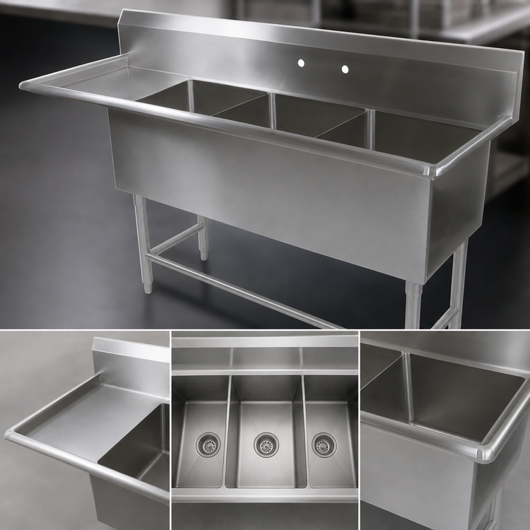Product image #3 for John Boos Pro-Bowl 3-Compartment Sink with 18-Inch Left Drainboard, 16-Gauge Stainless Steel, 70-3/16 x 25-1/2 x 44-1/16 Inches