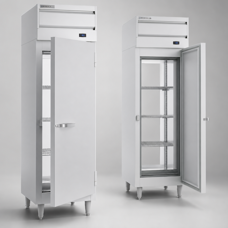 Product image #3 for Beverage-Air P Series One-Section Pass-Thru Freezer with Solid Swing Doors, Top-Mounted Self-Contained Refrigeration, 22.9 Cu. Ft.