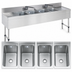 Thumbnail image #3 for Advance Tabco Special Value Series 4-Compartment Stainless Steel Bar Sink with Dual Drainboards and Splash-Mount Faucets, 96 x 18 Inches