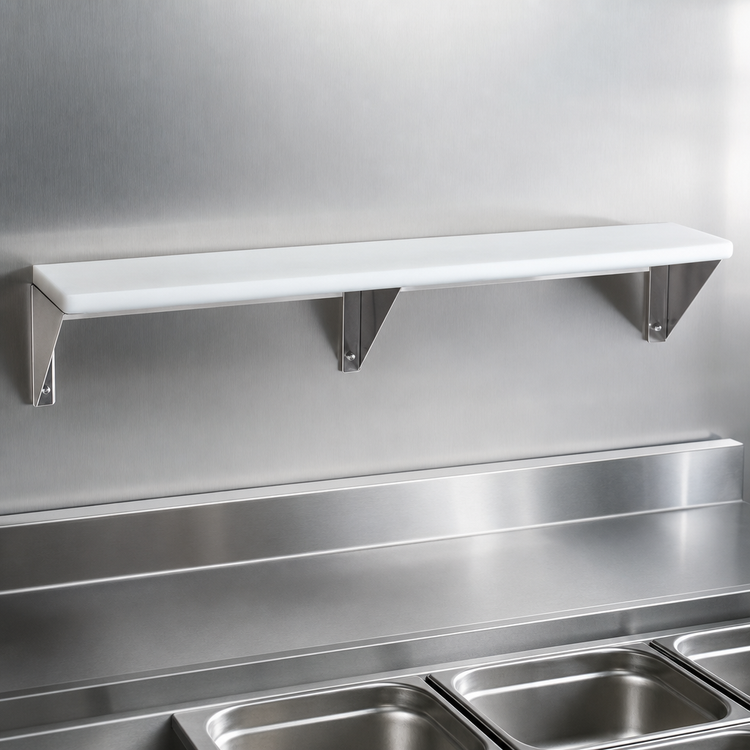 Product image #3 for Advance Tabco Triumph (Supreme) 62-7/16-Inch Wide Stainless Steel Shelf with Removable 3/8-Inch White Poly Cutting Board for 4-Well Food Units