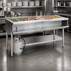 Thumbnail image #3 for Eagle Group AWTP4-LP-1 Liquid Propane Water Bath Hot Food Table, Open Base, 63-1/2 Inch, 8-Opening
