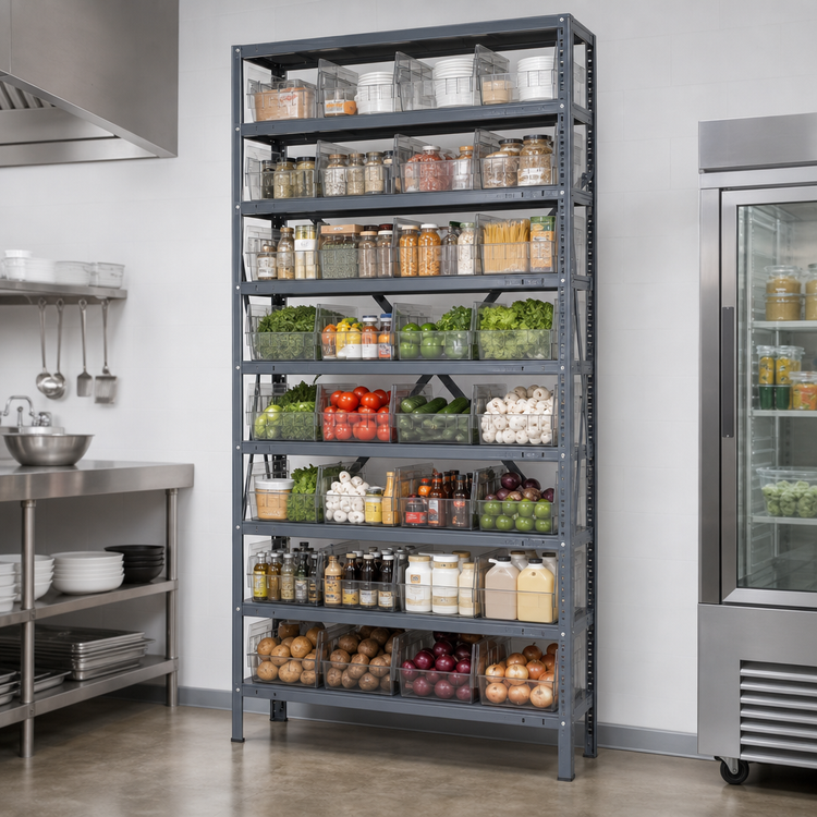 Product image #3 for Quantum 36"W x 12"D x 75"H Heavy Duty Stationary Wire Shelving Unit with 10 Shelves and 36 Clear Bins