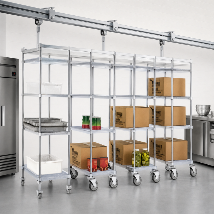 Product image #3 for Master Trak Overhead Track High-Density Storage Mobile Unit Kit for 24-Inch Deep Shelves, Chrome Finish
