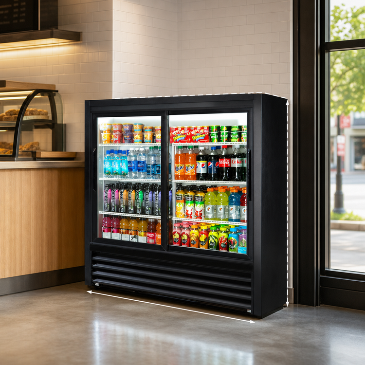 Product image #3 for True Two-Section Narrow-Depth Sliding Glass Door Merchandiser Refrigerator with LED Lighting