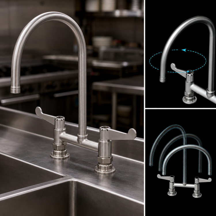 Product image #3 for Equip 8-Inch Centers Deck Mount Mixing Faucet with 9-Inch Swivel Gooseneck and Wrist Handles