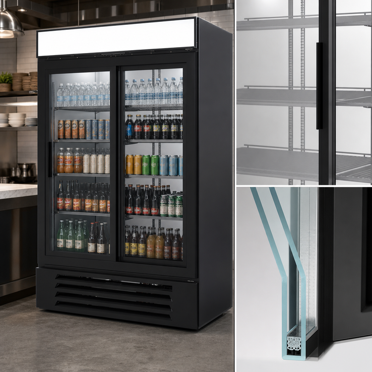Product image #3 for Beverage-Air MarketMax Two-Section Reach-In Sliding Glass Door Merchandiser Refrigerator, 46.15 Cu. Ft., Bottom-Mount, Black