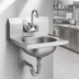 Thumbnail image #3 for Traditional Wall-Mount 304 Stainless Steel Hand Sink with Splash-Mount Gooseneck Faucet, P-Trap, Tailpiece and Basket Drain