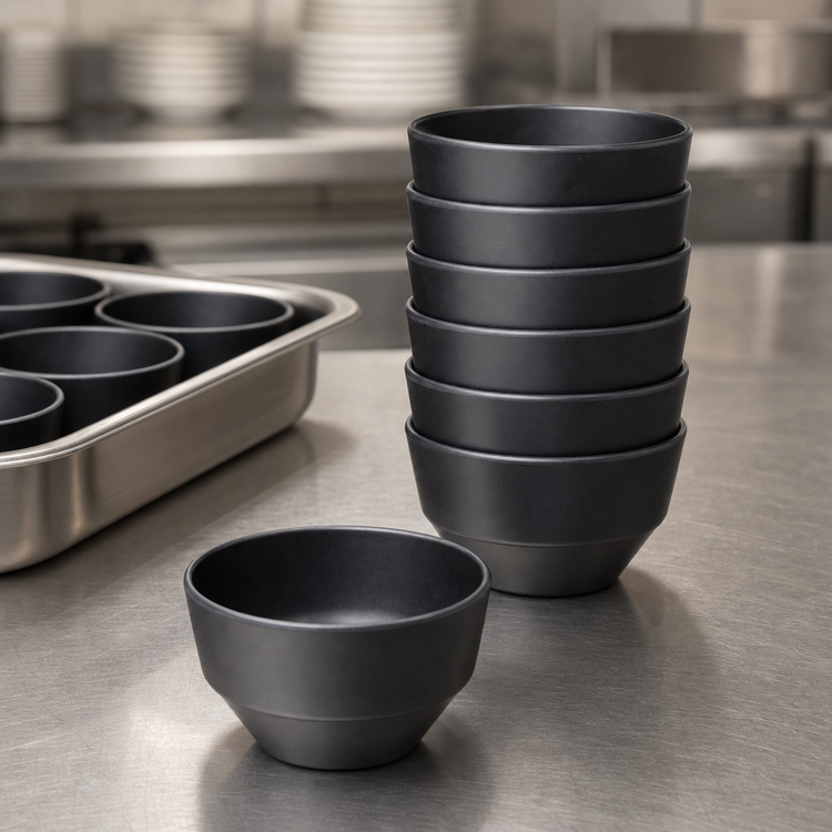 Product image #3 for Stackable Round Melamine Sauce Cup, 2.5 oz, Black Matte