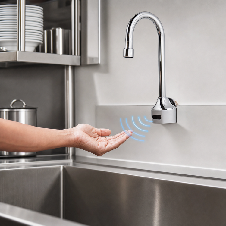 Product image #3 for ChekPoint Wall-Mounted Electronic Touchless Faucet with Rigid Gooseneck Spout