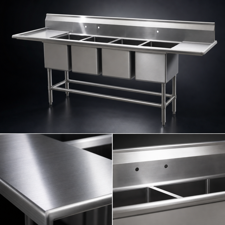 Product image #3 for Eagle Spec-Master FN Series 4-Compartment Commercial Sink with 36" Right-Hand Drainboard