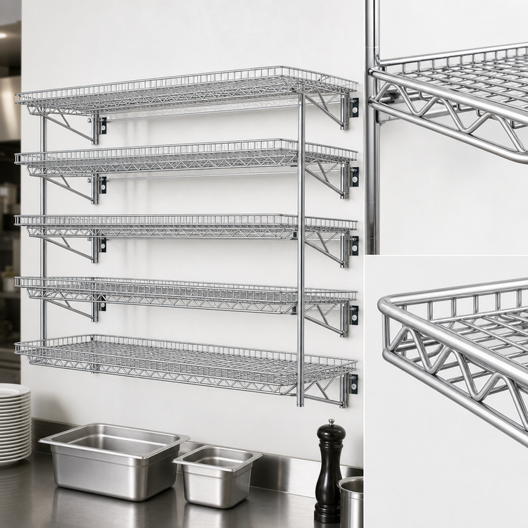 Product image #3 for QuadTruss 5-Tier Piggyback Wall-Mounted Wire Shelf Kit, 30W x 18D, Chrome