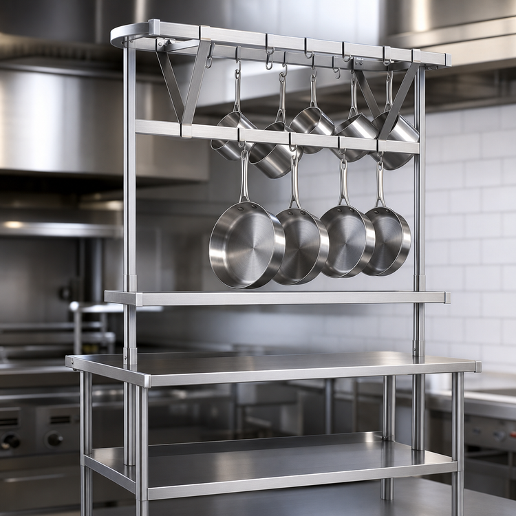 Product image #3 for Eagle Group Table-Mounted Triple-Bar Aluminum Pot Rack for 84-Inch Tables