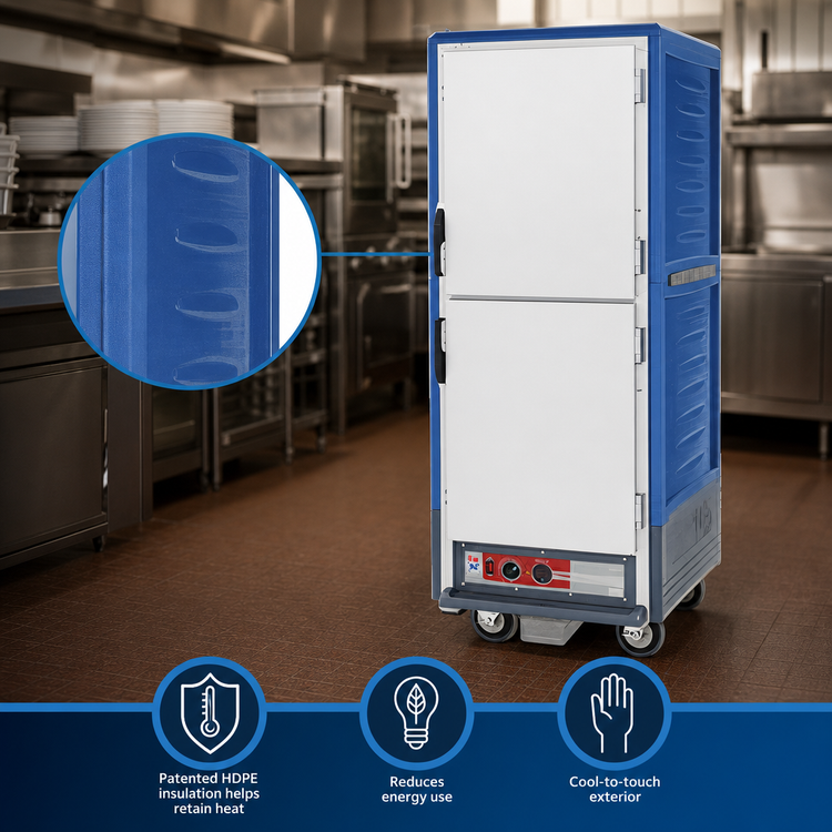 Product image #3 for Metro C5 3 Series Full-Height Mobile Heated Holding Cabinet with Blue Insulation Armour, Dutch Insulated Aluminum Doors, Fixed Wire Slides