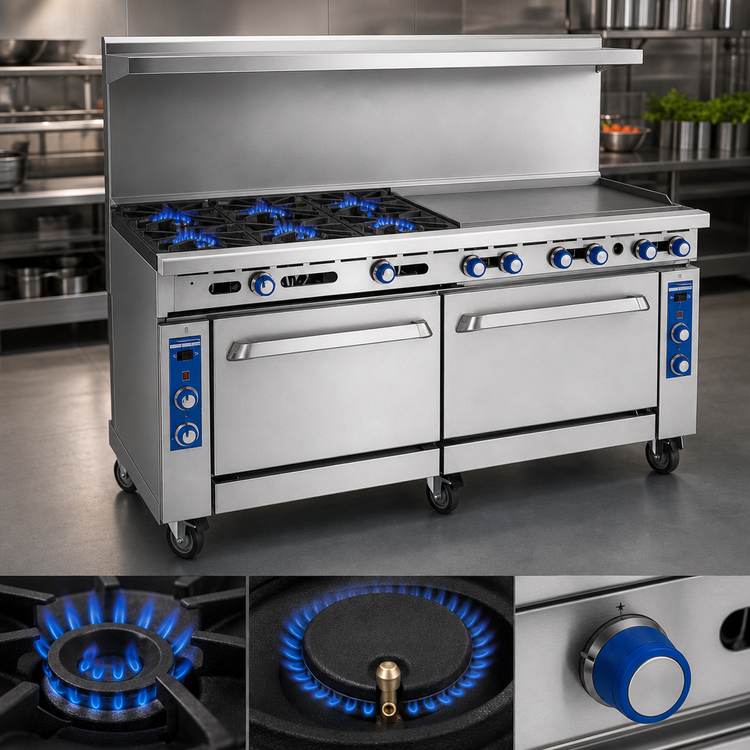 Product image #3 for Imperial Pro Series 72-Inch Gas Restaurant Range with 8 Open Burners, 24-Inch Griddle, and Double Convection Ovens