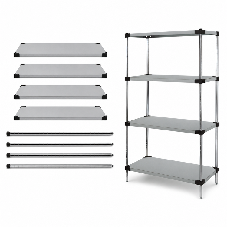 Product image #3 for Quantum 72 Inch x 24 Inch x 54 Inch 4-Shelf Solid Stainless Steel Shelving Starter Kit
