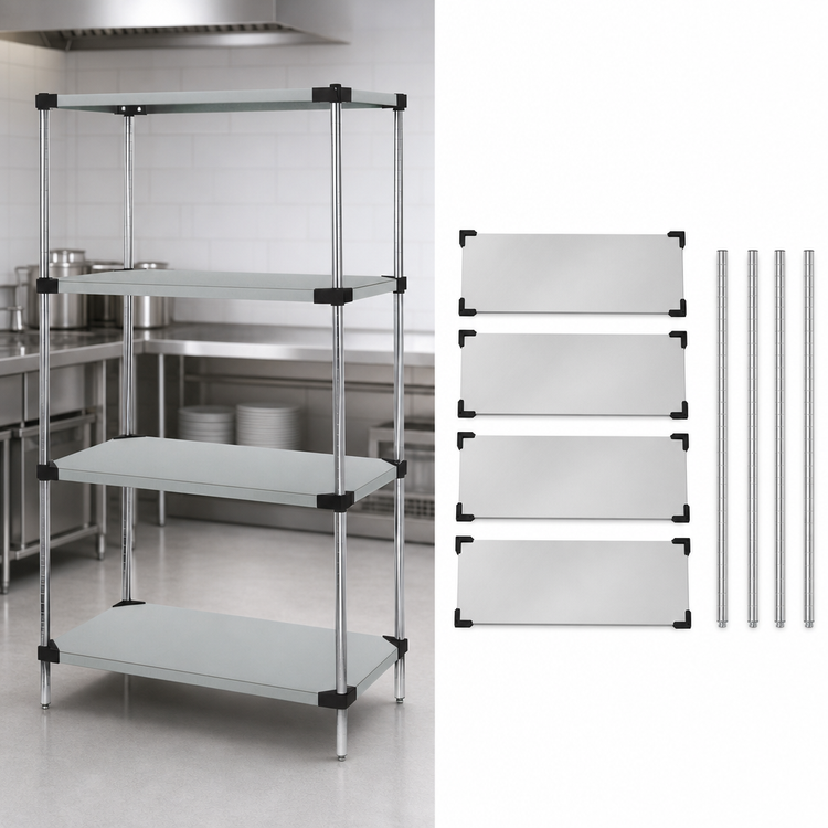 Product image #3 for Quantum Solid Shelving Starter Kit, 4 Shelves, 42" W x 21" D x 86" H, 304 Stainless Steel