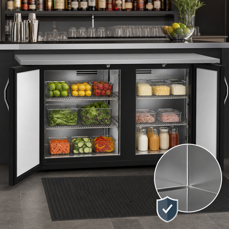 Product image #3 for Beverage-Air BB68HC-F-B Two-Section Food-Rated Back Bar Refrigerator with Solid Doors, 68 Inch, Black