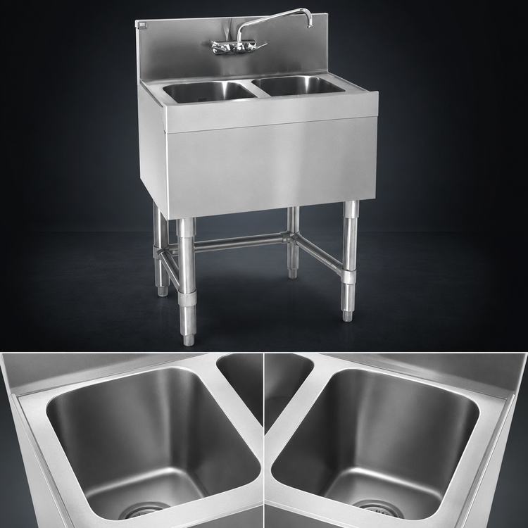 Product image #3 for Eagle Spec-Bar Two-Compartment Underbar Sink Unit, 24-Inch Wide, 304 Stainless Steel