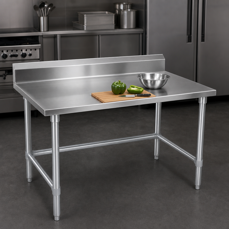 Product image #3 for John Boos Stallion 30" x 24" Stainless Steel Work Table with 5" Backsplash and Galvanized Base