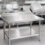 Thumbnail image #3 for Eagle Group Spec-Master T24108EM-BS 108-Inch x 24-Inch 14-Gauge Stainless Steel Work Table with 4-1/2-Inch Backsplash and Adjustable Undershelf