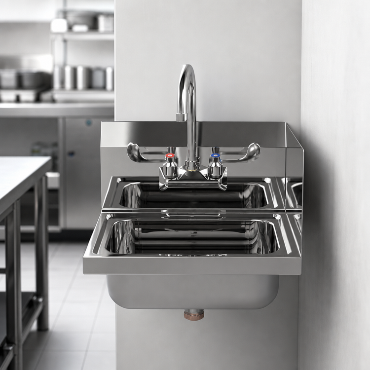 Product image #3 for 17-Inch Wall-Mount 18-Gauge 304 Stainless Steel Hand Sink with Right Side Splash and Gooseneck Faucet