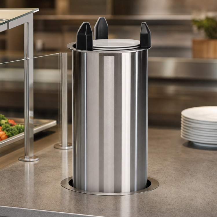 Product image #3 for Unheated Drop-In Shielded Stainless Steel Plate Dispenser, 9-1/8 Inch Max Plate, Approx. 50 Plate / 36 Bowl Capacity