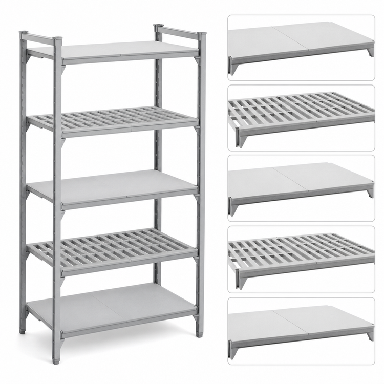 Product image #4 for Cambro Camshelving Premium 30-Inch Wide x 21-Inch Deep 5-Shelf Vented & Solid Polymer Shelf Kit, Speckled Gray