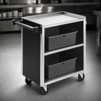 Thumbnail image #3 for Vollrath 97181 3-Shelf Bussing Cart, Three-Sided Black Vinyl Panels, Stainless Steel Shelves, 300 lb. Capacity