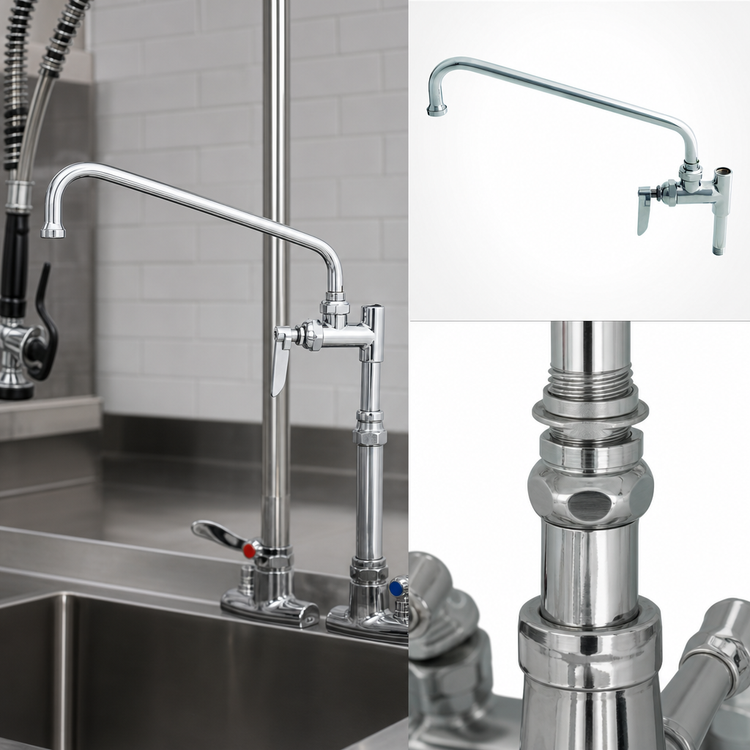 Product image #3 for T&S Brass B-0155-064X Pre-Rinse Add-On Faucet with Quarter-Turn Cartridge, 16-Inch Swing Nozzle, and Lever Handle