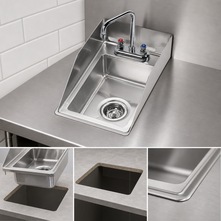Product image #3 for Krowne Drop-In Stainless Steel Hand Sink with 4-Inch OC Deck Faucet and 6-Inch Gooseneck Spout, 12 x 18 Inch