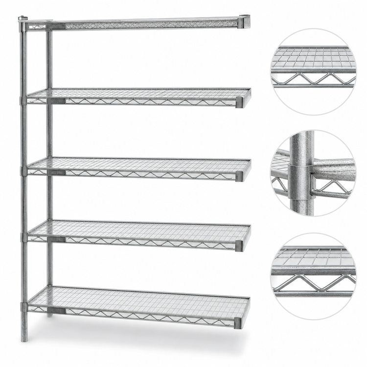 Product image #3 for EAGLEbrite 5-Tier Add-On Wire Shelving Unit, 60 x 18 x 74 Inches, Zinc Finish