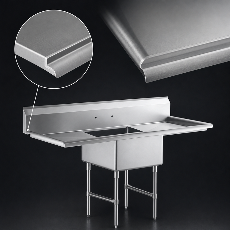 Product image #3 for Steel Works Stainless 1-Compartment Stainless Steel Sink with Left & Right Drainboards, 72-Inch