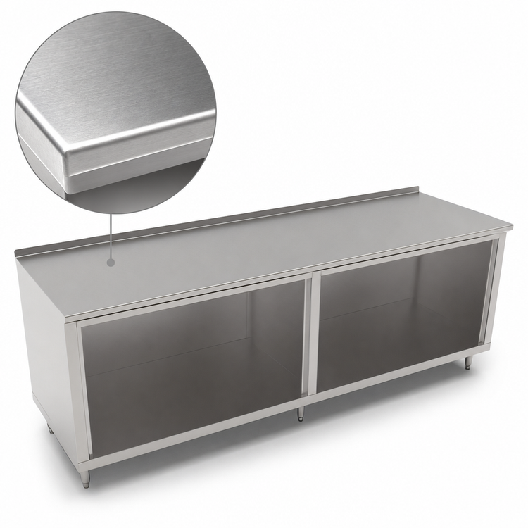 Product image #3 for John Boos Open Front Cabinet Base Work Table with 14-Gauge Stainless Steel Top, 144 x 24 Inches, 1-1/2 Inch Rear Riser