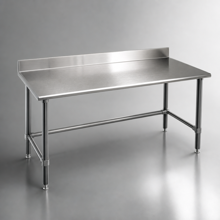 Product image #3 for Eagle Group Budget Series 120-Inch x 30-Inch Stainless Steel Work Table with 4-1/2-Inch Backsplash and Galvanized Tubular Base