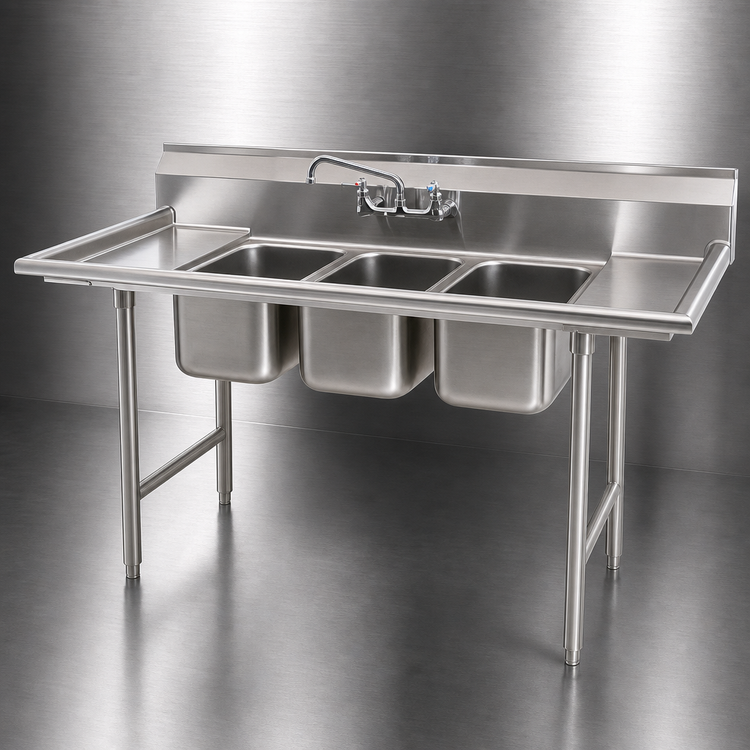 Product image #3 for Eagle Group 310 Series 3-Compartment Convenience Store Sink with Dual Drainboards, 60-Inch x 21-Inch