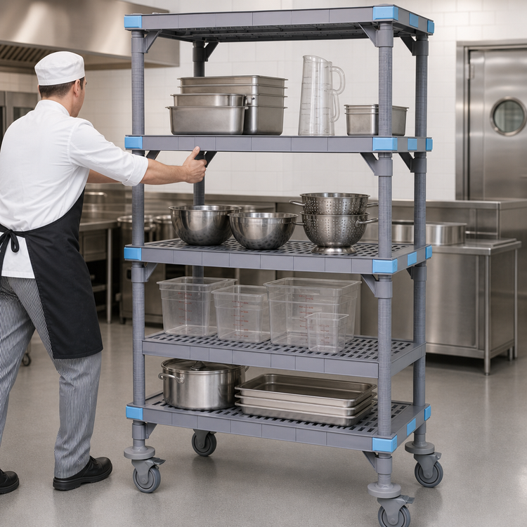 Product image #3 for Millenia Mobile Polymer Starter Shelving Unit with 4 Open Grid Shelves, 54W x 24D x 86H