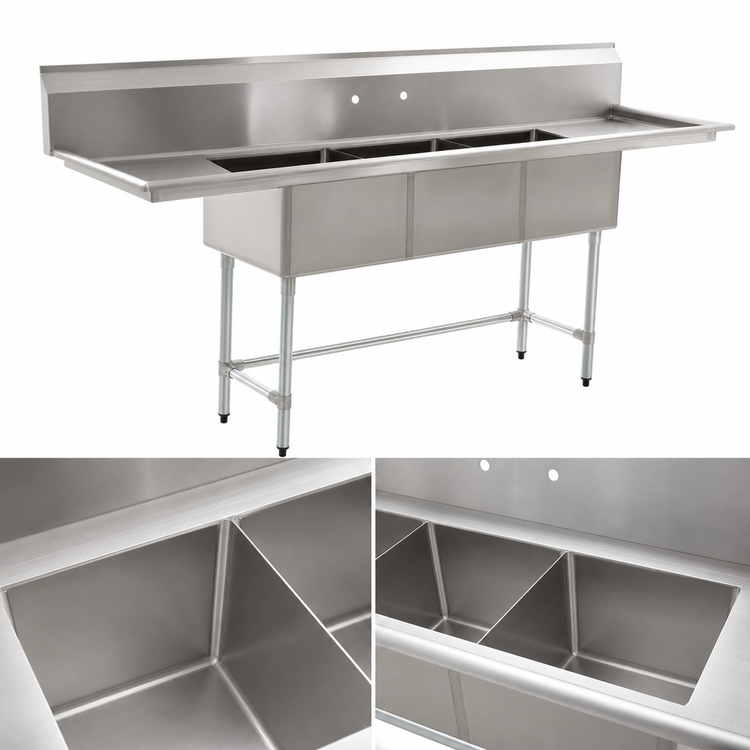 Product image #3 for Eagle Group BlendPort® BPFE Series Economy 2-Compartment Stainless Steel Sink with Dual Drainboards, 72 Inch