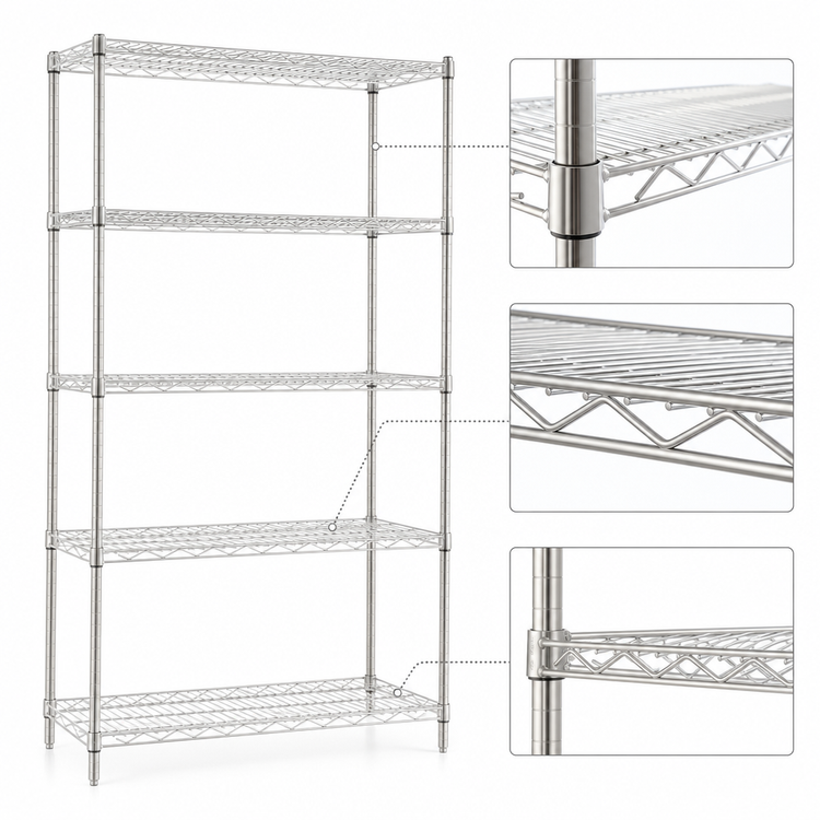 Product image #3 for Eagle Group 5-Tier Wire Shelving Starter Unit, 48" W x 24" D x 74" H, Stainless Steel Finish