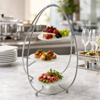 Thumbnail image #3 for American Metalcraft SRS3 Three-Tier Oval Steel Buffet Stand with Frosted Glass Plates, Silver Finish and Carry Handle