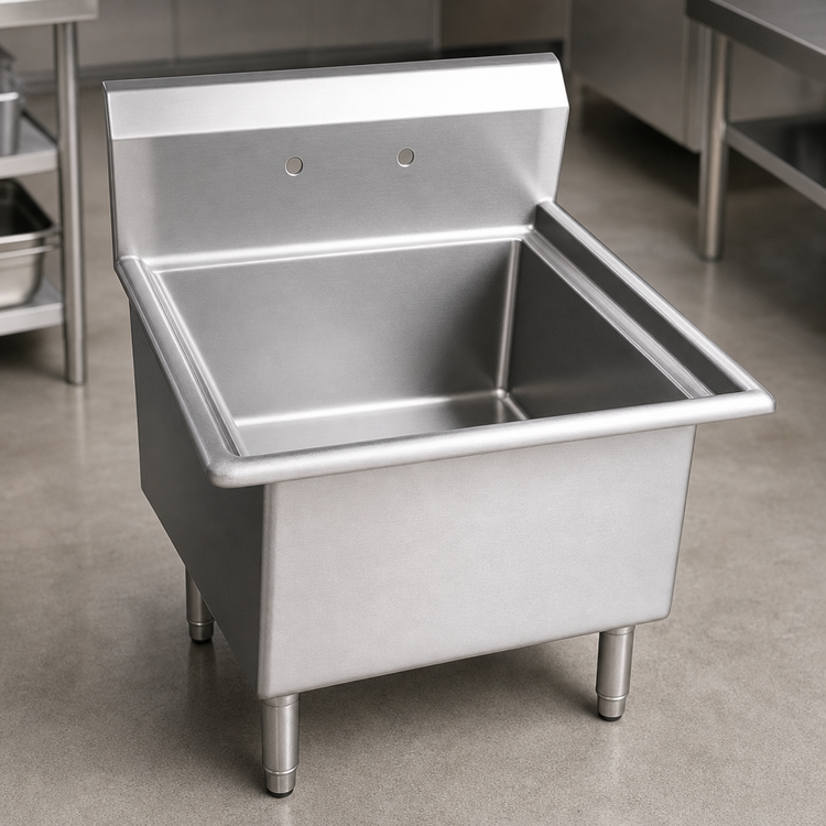 Product image #3 for Omcan USA Floor Model 1-Compartment Pot Sink with No Drainboard, 21 x 18 x 14-Inch Bowl, 18-Gauge 304 Stainless Steel