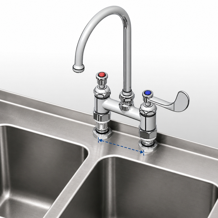 Product image #3 for T&S Brass 4" Centers Deck Mount Mixing Faucet with 5-3/4" Swivel Gooseneck Spout